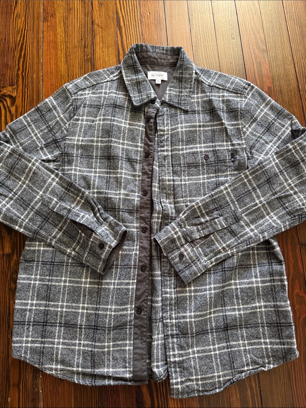 AG Adriano Goldschmied Gray Plaid Lightweight Shirt Jacket